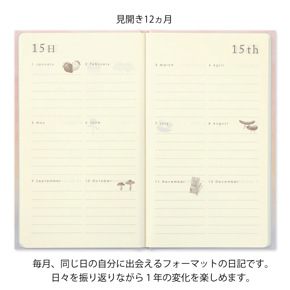 ミドリ 日記 見開き12ヵ月連用 扉 ピンク 1冊 - Image 3