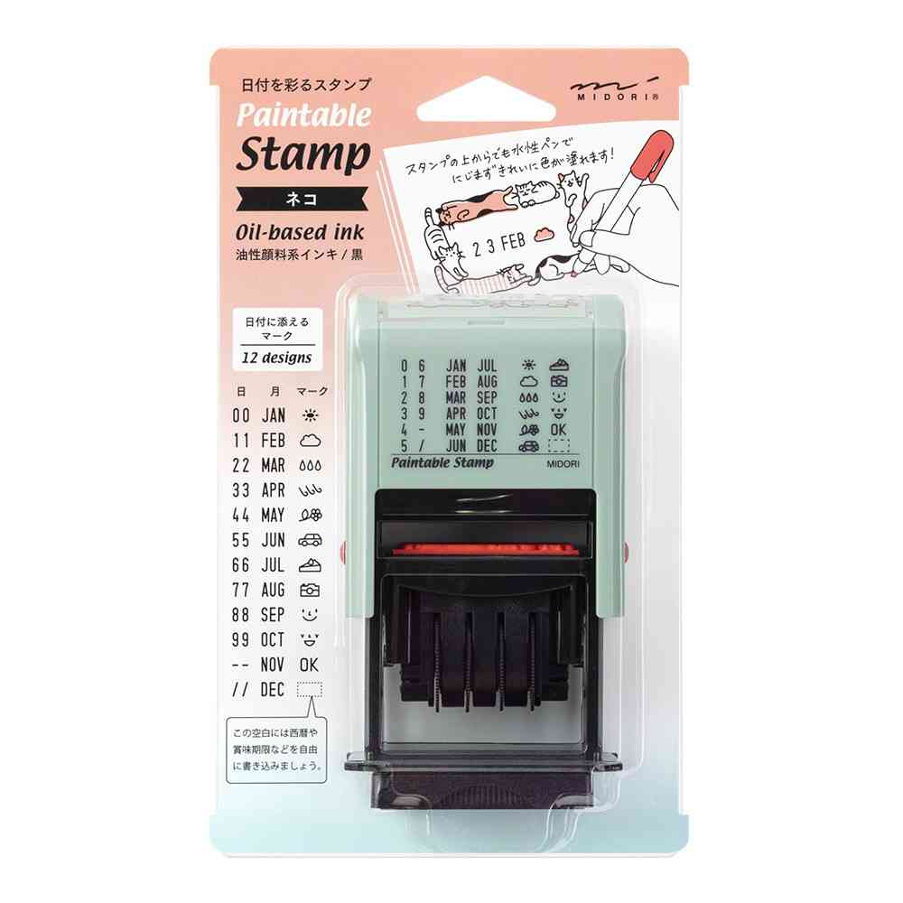 ミドリ スタンプ 回転印 日付 ネコ柄 1個 - Image 6