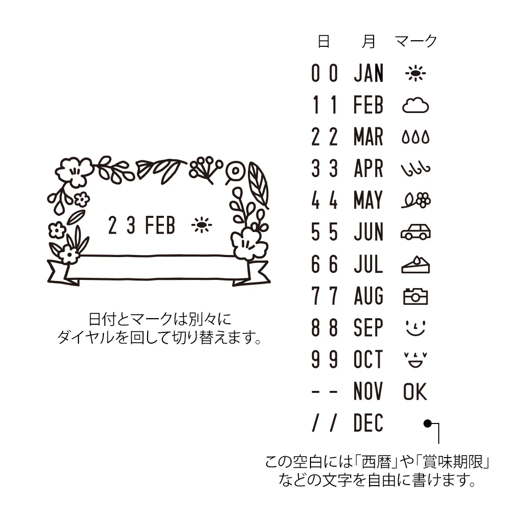 ミドリ スタンプ 回転印 日付 花柄 1個 - Image 5