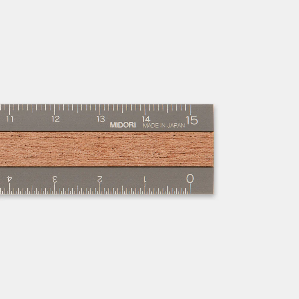 ミドリ アルミ&ウッド定規<15cm> グレー 1個 - Image 2