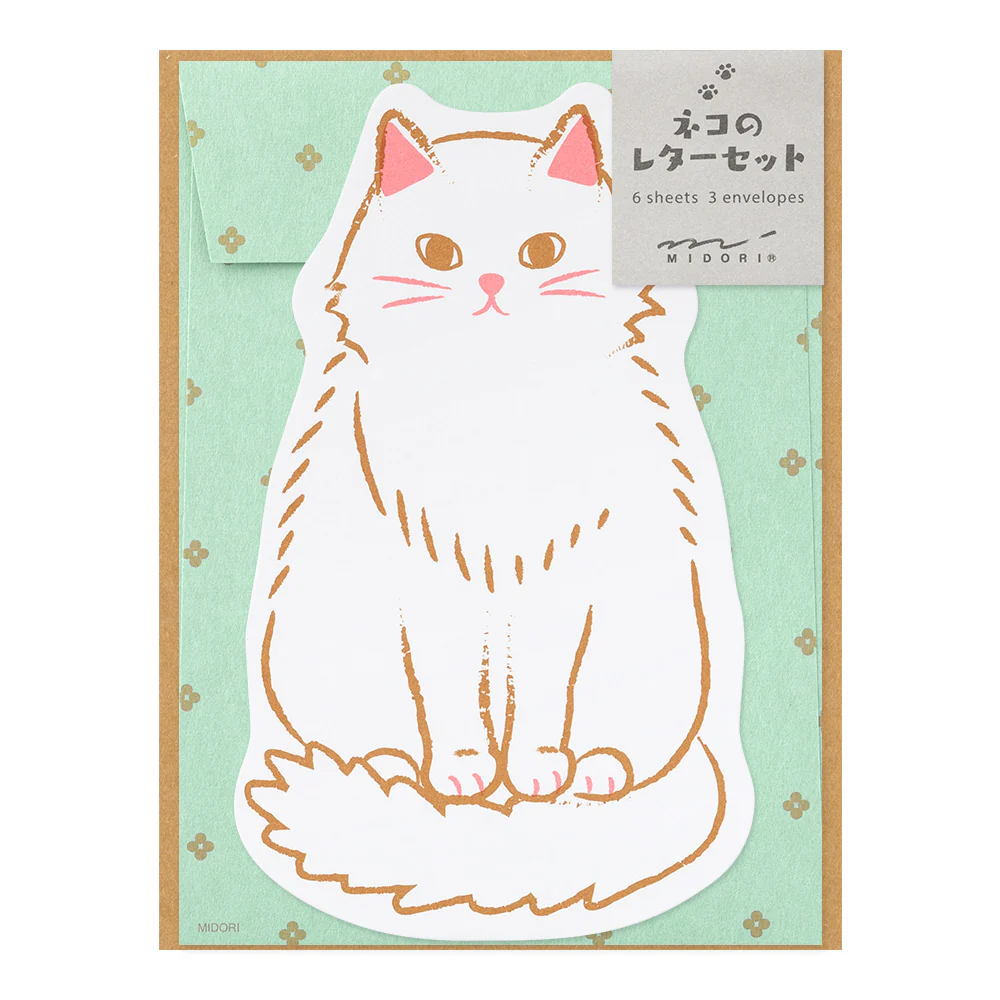 ミドリ レターセット924 ダイカット ネコ柄 便箋/6枚入、封筒/3枚入