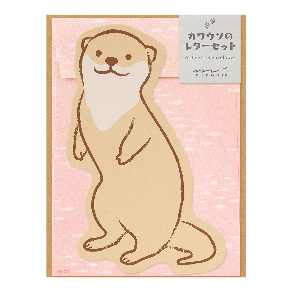 ミドリ レターセット927 ダイカット カワウソ柄 便箋/6枚入、封筒/3枚入