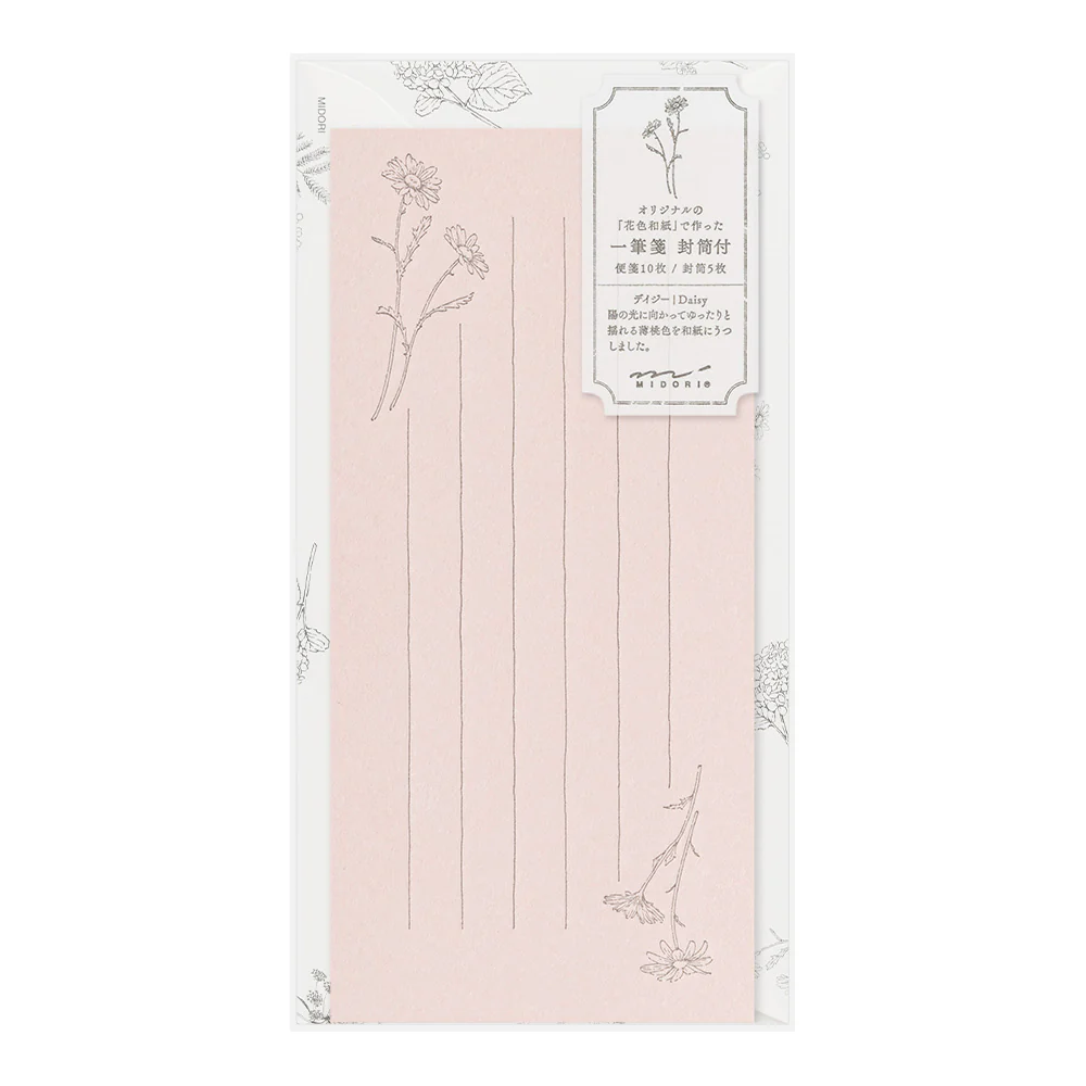 ミドリ 一筆箋 封筒付 花色和紙 ピンク 1冊