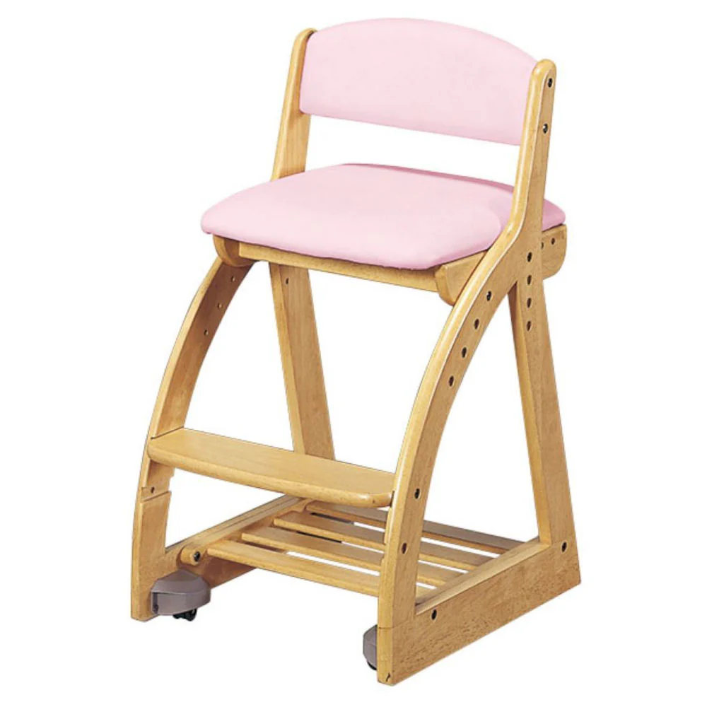4ステップチェア 木製チェア ナチュラル×ライトピンク PVC 【直送品】 返品・キャンセル・他商品と同時購入は不可