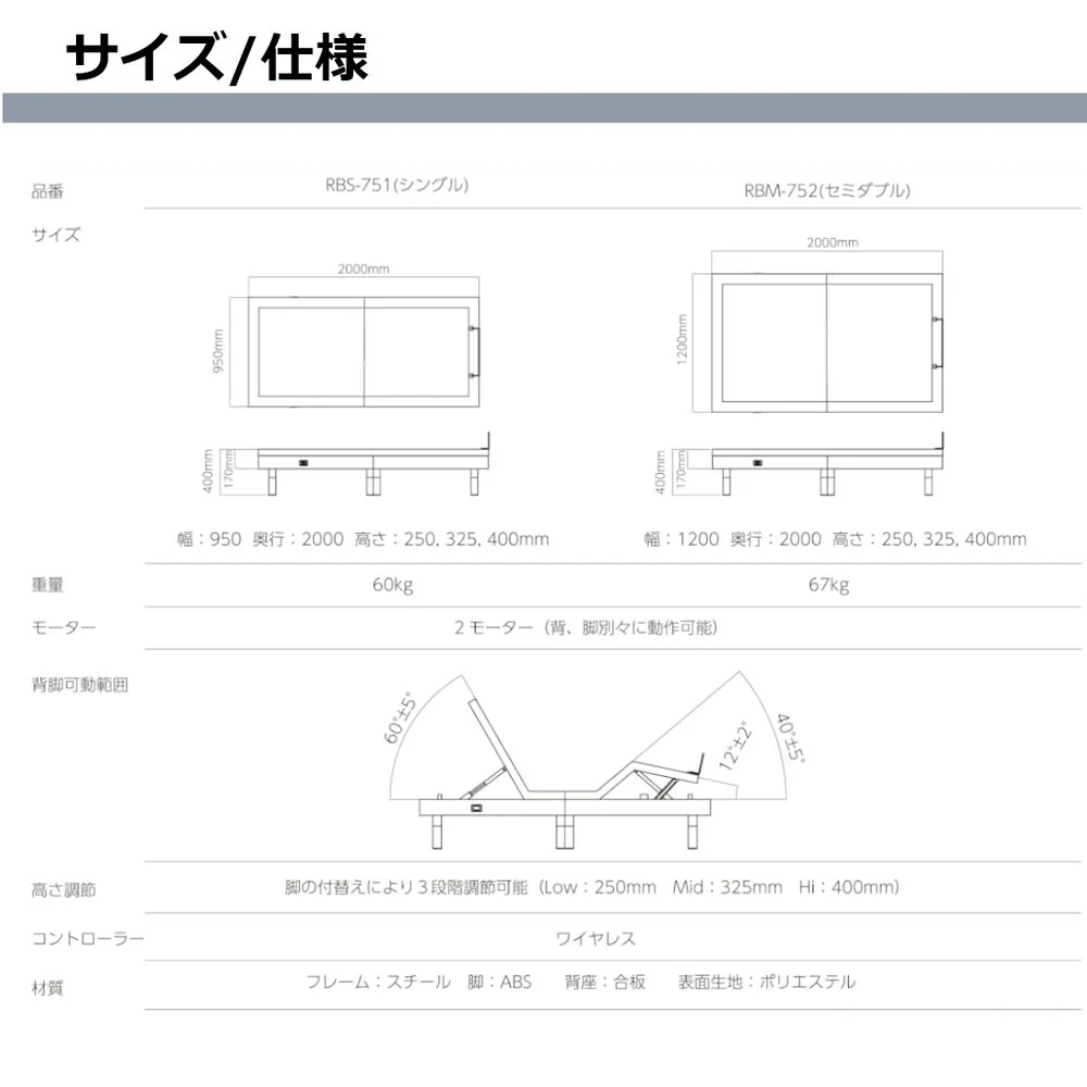 電動リクライニングベッド RBS-751110 マットレス付き 【直送品】 返品・キャンセル・他商品と同時購入は不可 - Image 8