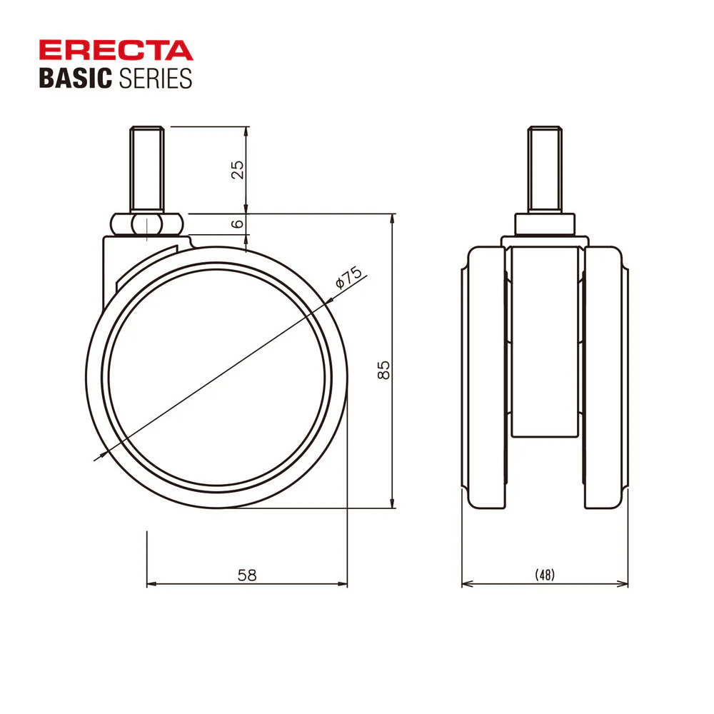 エレクター ベーシックシリーズ 双輪キャスター 75mm ブラック BDR75EBKG 2個入 - Image 4