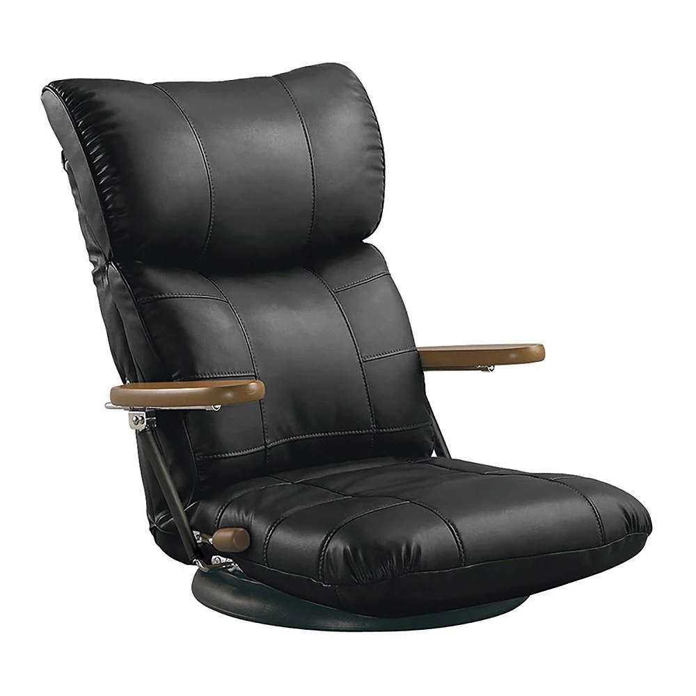 木肘スーパーソフトレザー座椅子 蓮(れん)YS-C1364 BK【直送品】 返品・キャンセル・他商品と同時購入は不可