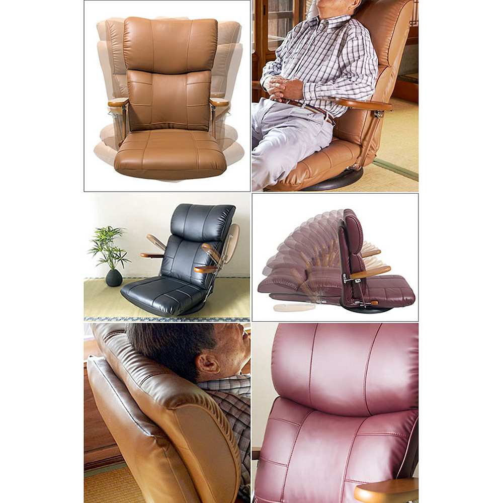 木肘スーパーソフトレザー座椅子 蓮(れん)YS-C1364 BK【直送品】 返品・キャンセル・他商品と同時購入は不可 - Image 3