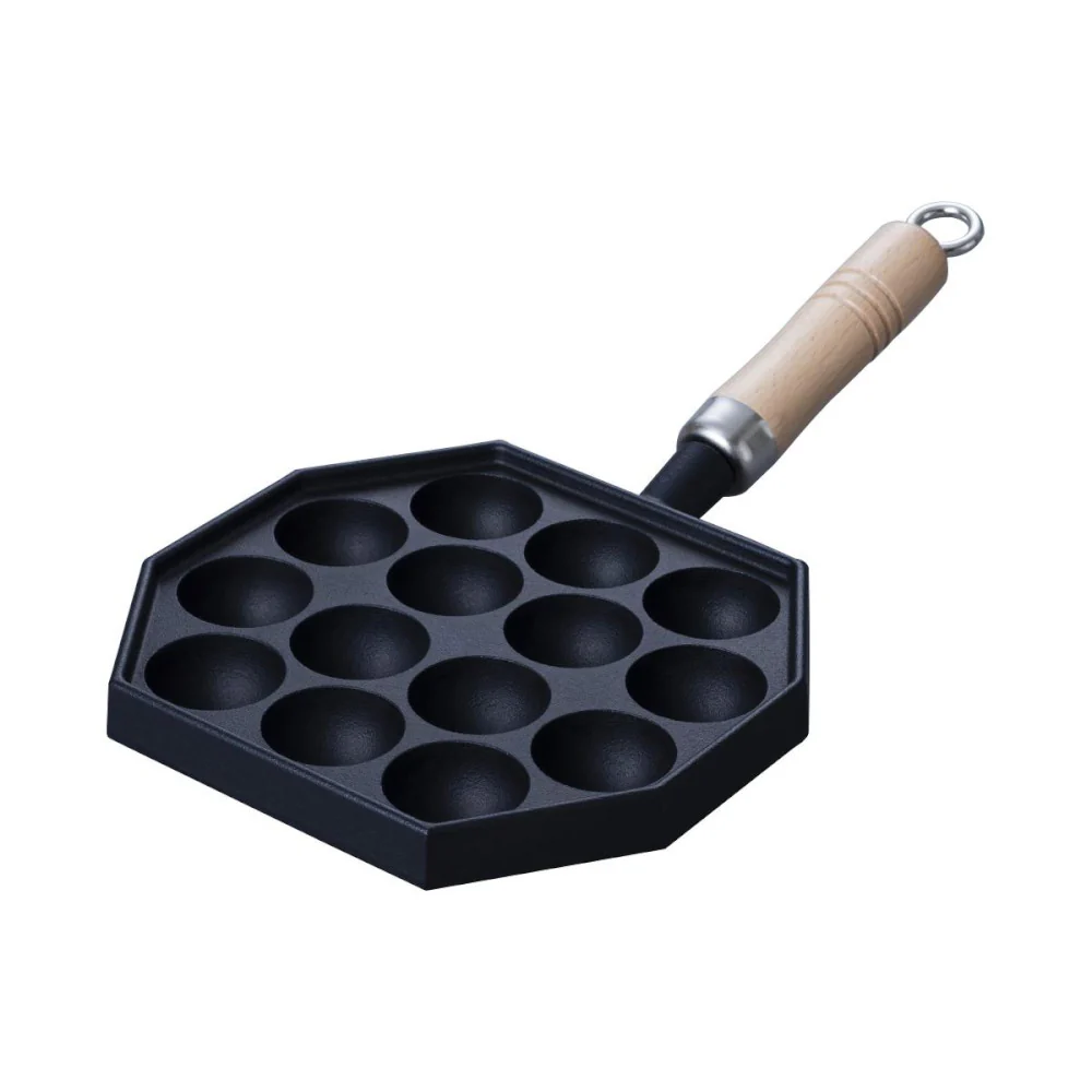 南部鉄器 たこ焼14穴(木柄付) IH対応 90033 【直送品】 返品・キャンセル・他商品と同時購入は不可