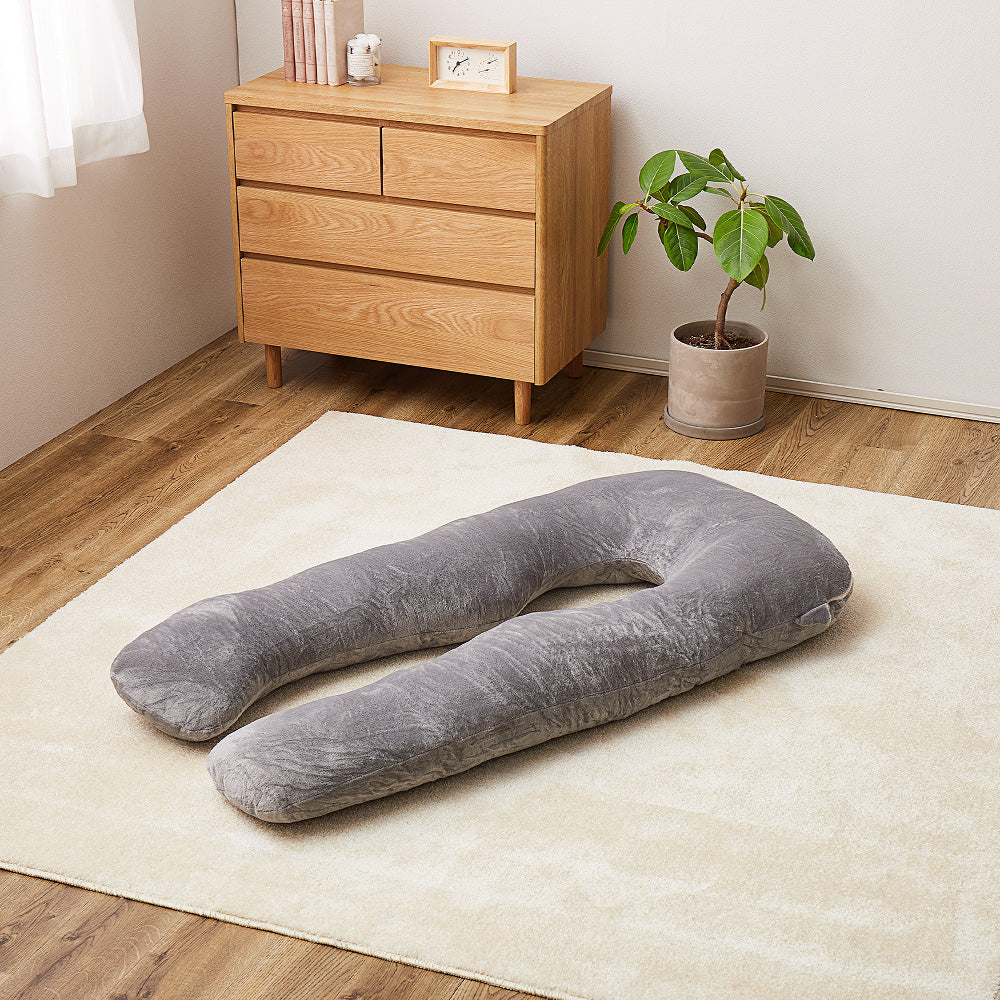 メレンゲタッチの抱き枕 U型 140×70cm グレー 【直送品】 返品・キャンセル・他商品と同時購入は不可