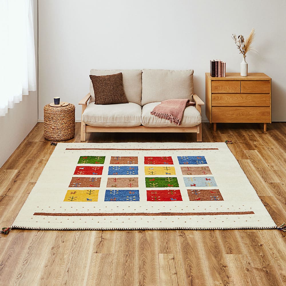 ギャッベ ラグ GABBEH D19 マルチ 200×200cm 【直送品】 返品・キャンセル・他商品と同時購入は不可