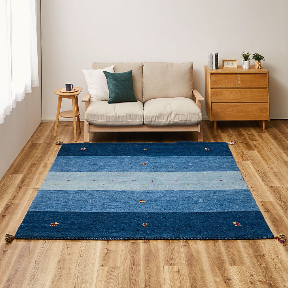 ギャッベ ラグ GABBEH D20 ブルー 200×200cm 【直送品】 返品・キャンセル・他商品と同時購入は不可