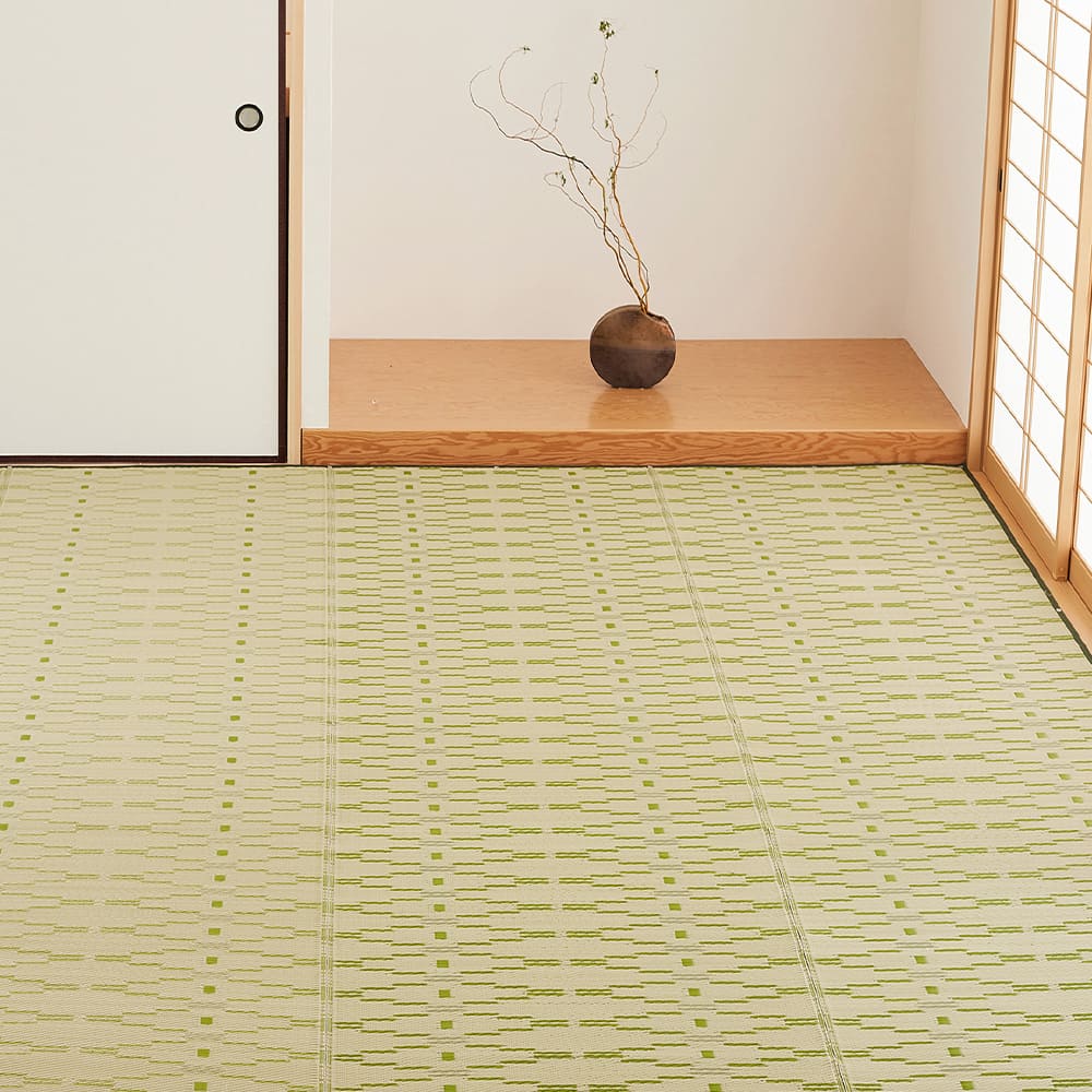 洗えるい草風カーペット やなぎ 江戸間8畳 グリーン 【直送品】 返品・キャンセル・他商品と同時購入は不可