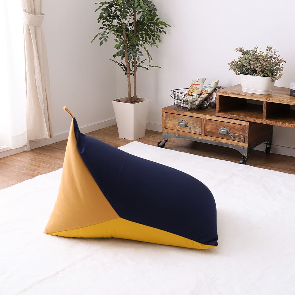カラーが選べるリラックスビーズクッション ネイビー/イエロー 【直送品】 返品・キャンセル・他商品と同時購入は不可