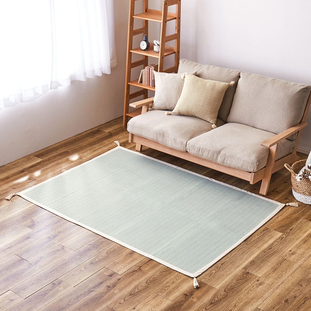 洗えるインド綿ラグ アルト ブルー すべり止め付き 【直送品】 返品・キャンセル・他商品と同時購入は不可