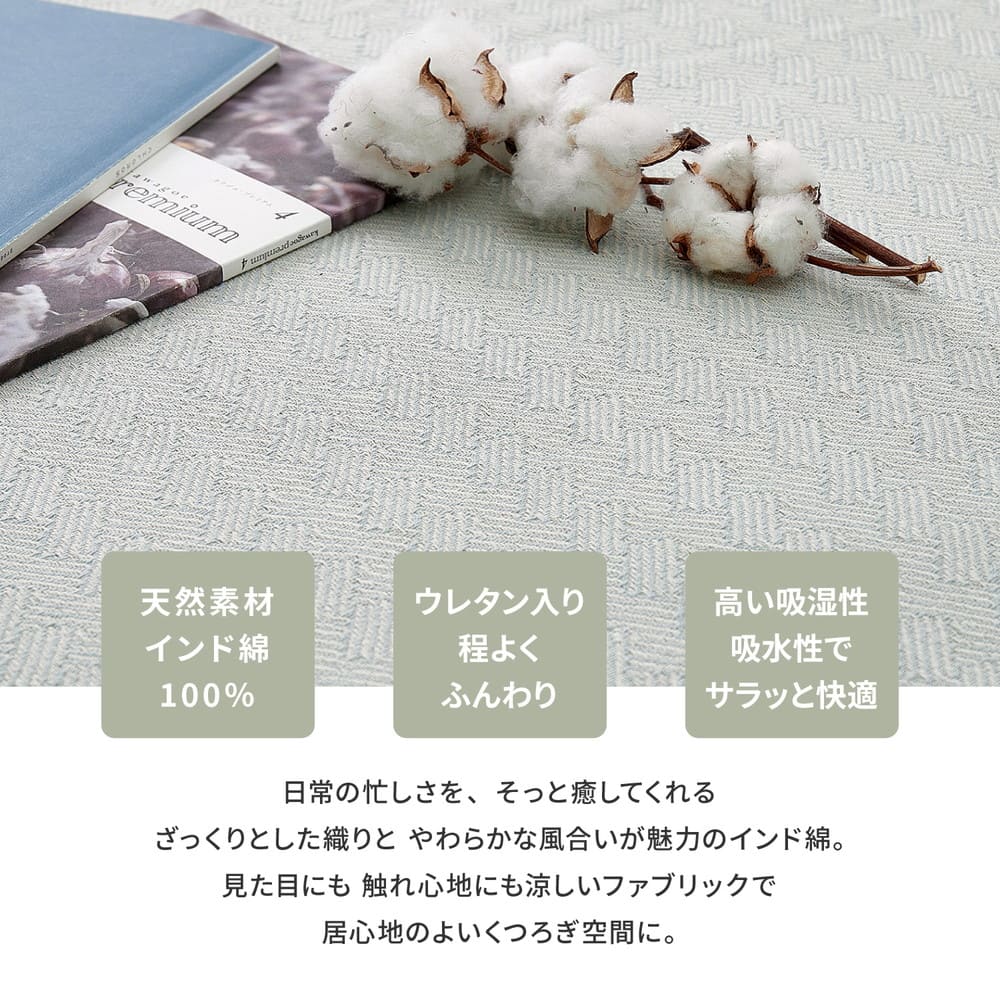 洗えるインド綿ラグ アルト ブルー すべり止め付き 【直送品】 返品・キャンセル・他商品と同時購入は不可 - Image 3