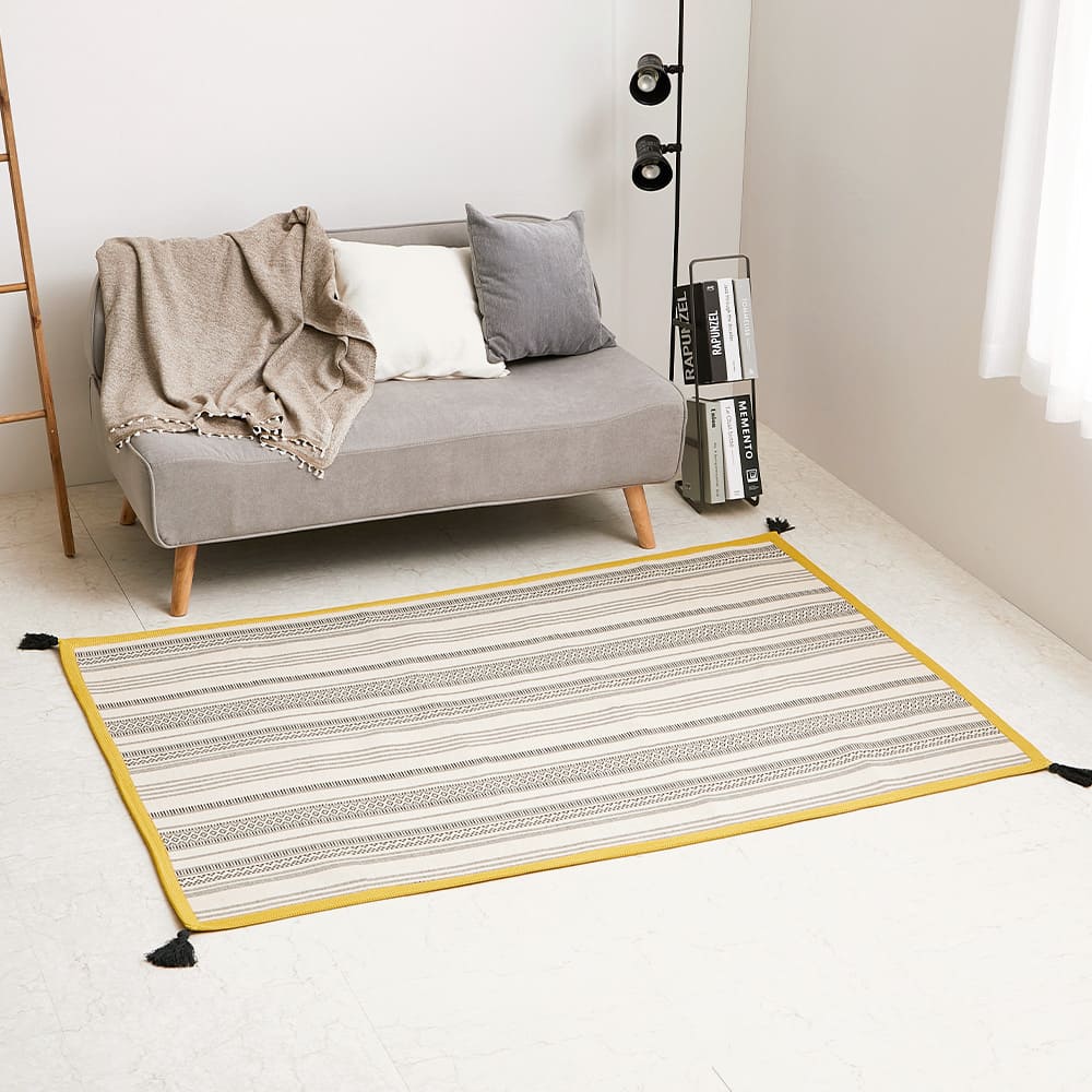 洗えるインド綿ラグ すべり止め付き ブラック 130×185 【直送品】 返品・キャンセル・他商品と同時購入は不可