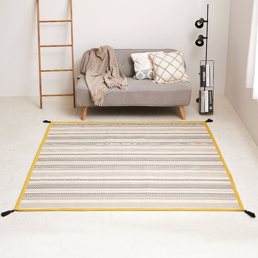 洗えるインド綿ラグ すべり止め付き ブラック 185×185 【直送品】 返品・キャンセル・他商品と同時購入は不可