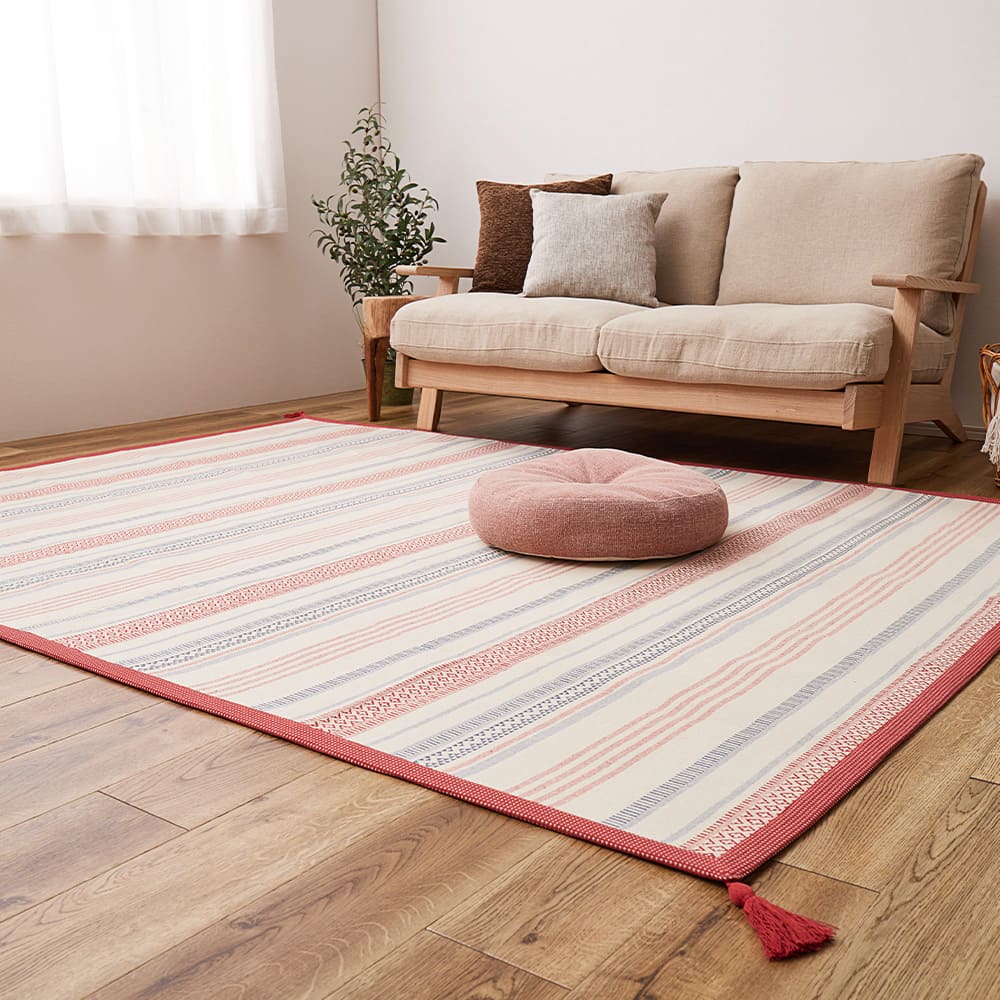 洗えるインド綿ラグ すべり止め付き レッド 185×240 【直送品】 返品・キャンセル・他商品と同時購入は不可