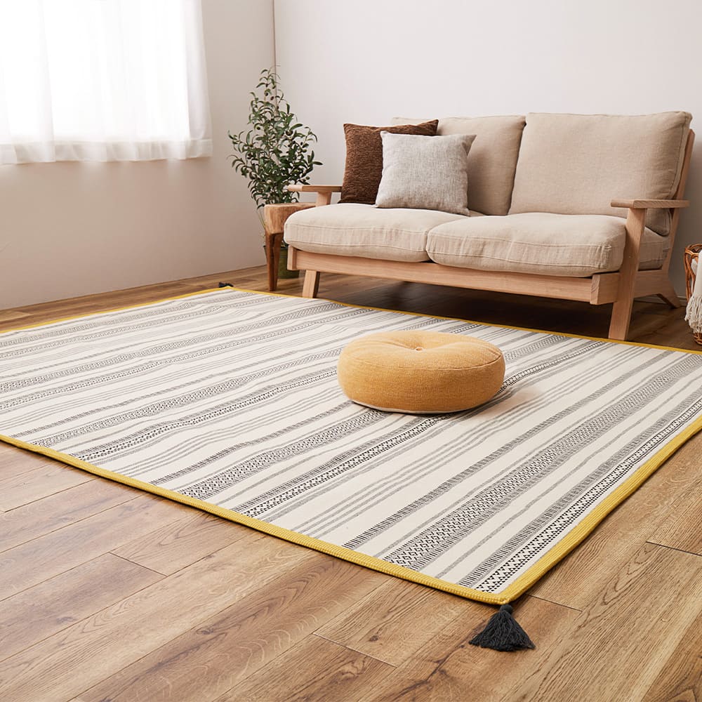 洗えるインド綿ラグ すべり止め付き ブラック 185×240 【直送品】 返品・キャンセル・他商品と同時購入は不可