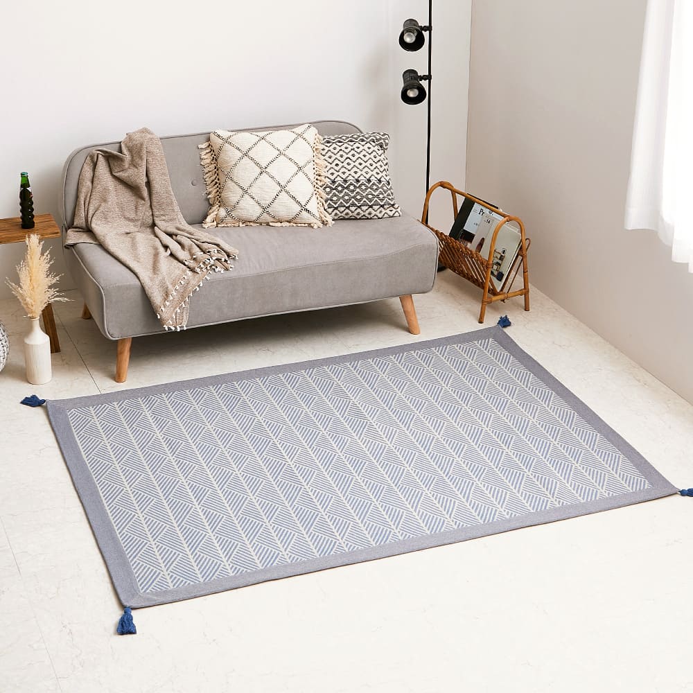 洗えるインド綿ラグ すべり止め付き ネイビー 130×185 【直送品】 返品・キャンセル・他商品と同時購入は不可