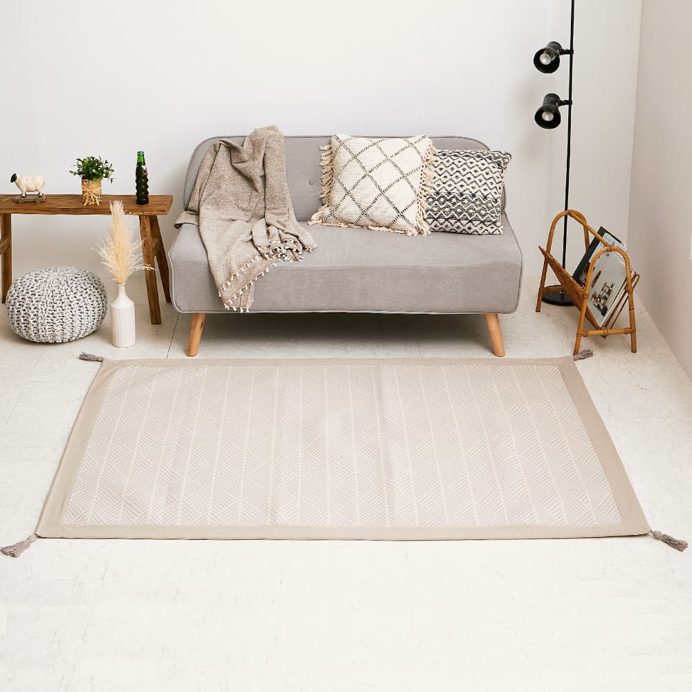 洗えるインド綿ラグ すべり止め付き ホワイト 130×185 【直送品】 返品・キャンセル・他商品と同時購入は不可