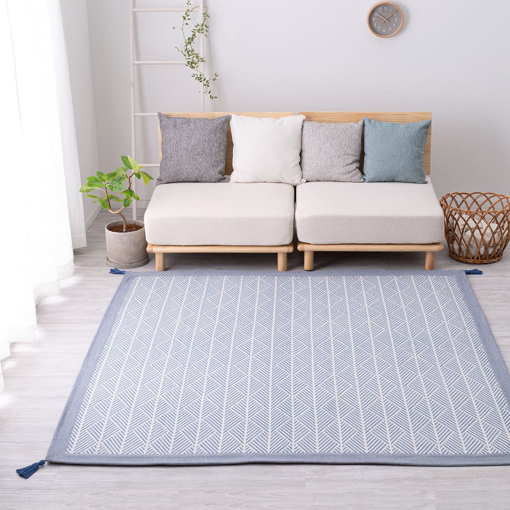 洗えるインド綿ラグ すべり止め付き ネイビー 185×185 【直送品】 返品・キャンセル・他商品と同時購入は不可