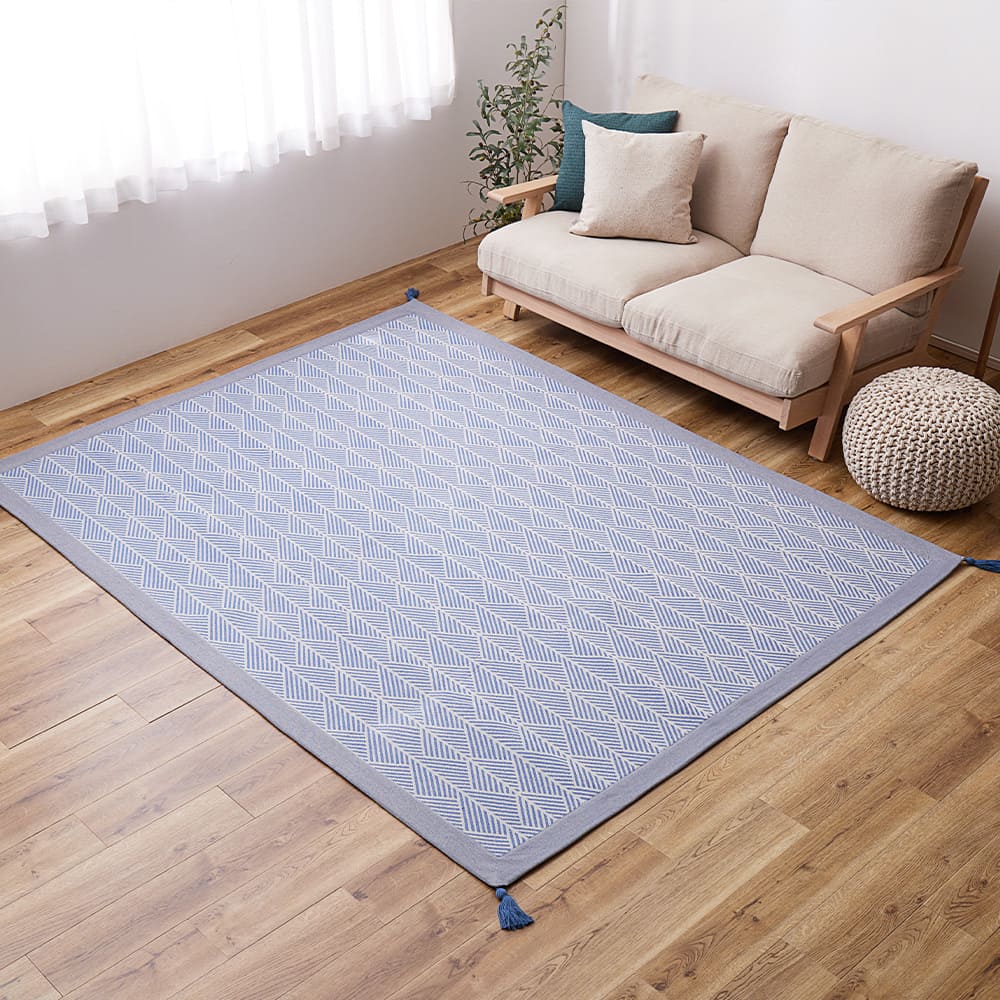 洗えるインド綿ラグ すべり止め付き ネイビー 185×240 【直送品】 返品・キャンセル・他商品と同時購入は不可