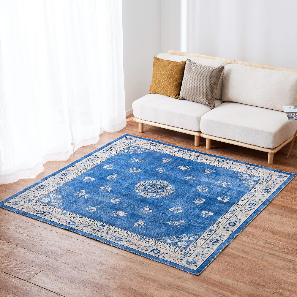 シノワズリデザインラグ ミュゲ 190×190cm ブルー 【直送品】 返品・キャンセル・他商品と同時購入は不可