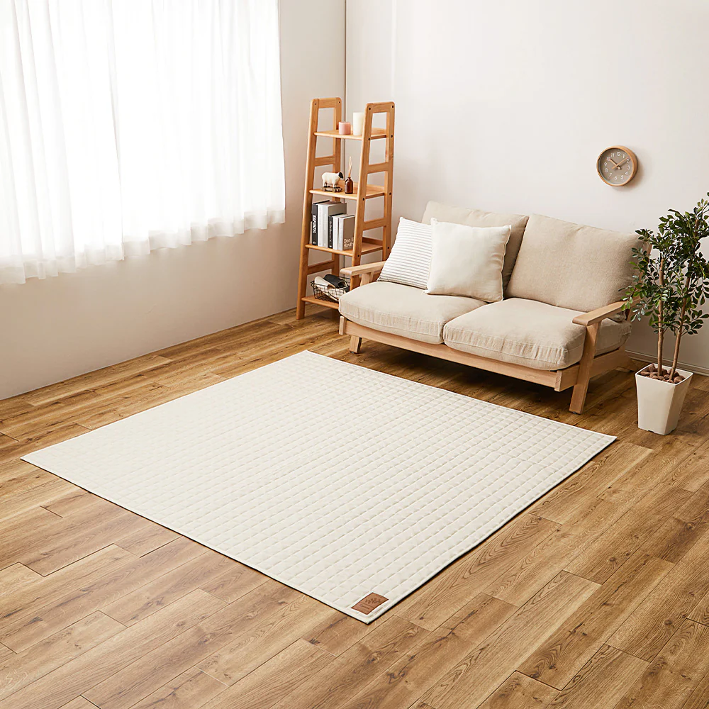 洗えるスウェットキルトラグ ココン アイボリー190×190 【直送品】 返品・キャンセル・他商品と同時購入は不可
