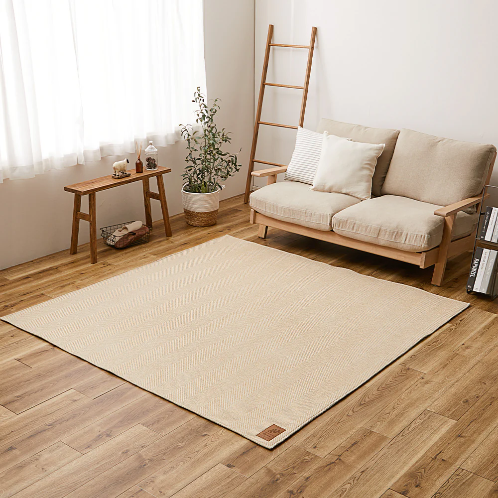 洗えるヘリンボンラグ ボーナ ベージュ190×190 【直送品】 返品・キャンセル・他商品と同時購入は不可