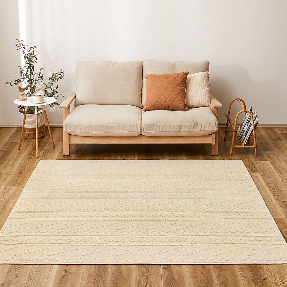 綿100%のケーブルニット柄ラグ ナチュール 185×240 【直送品】 返品・キャンセル・他商品と同時購入は不可