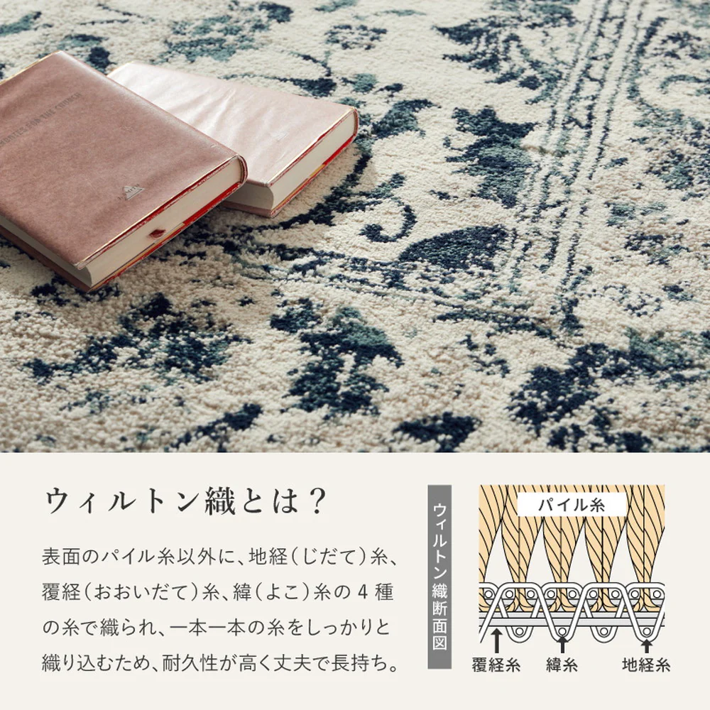 エジプト製 オリエンタル柄のウィルトンラグ カマル ネイビー 【直送品】 返品・キャンセル・他商品と同時購入は不可 - Image 4