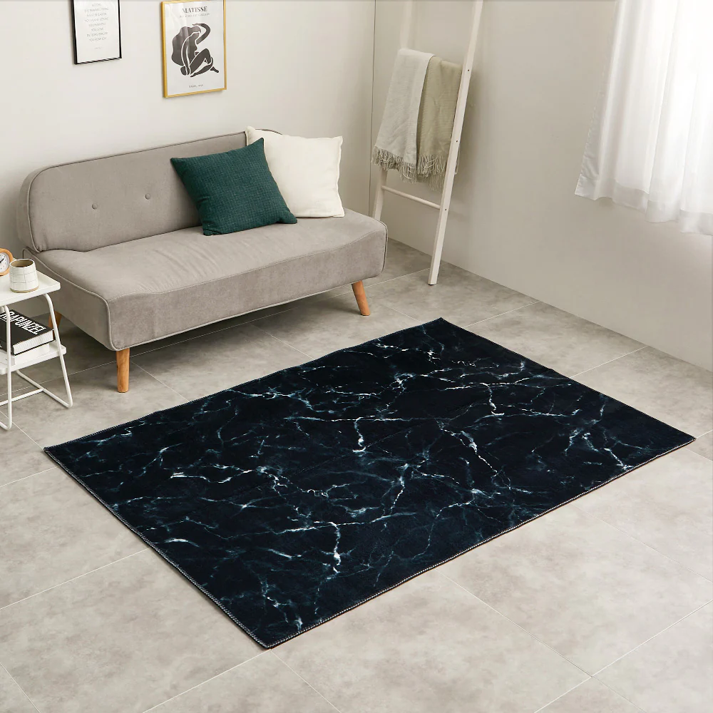 大理石柄のソフトフランネルラグ 130×190cm ブラック 【直送品】 返品・キャンセル・他商品と同時購入は不可