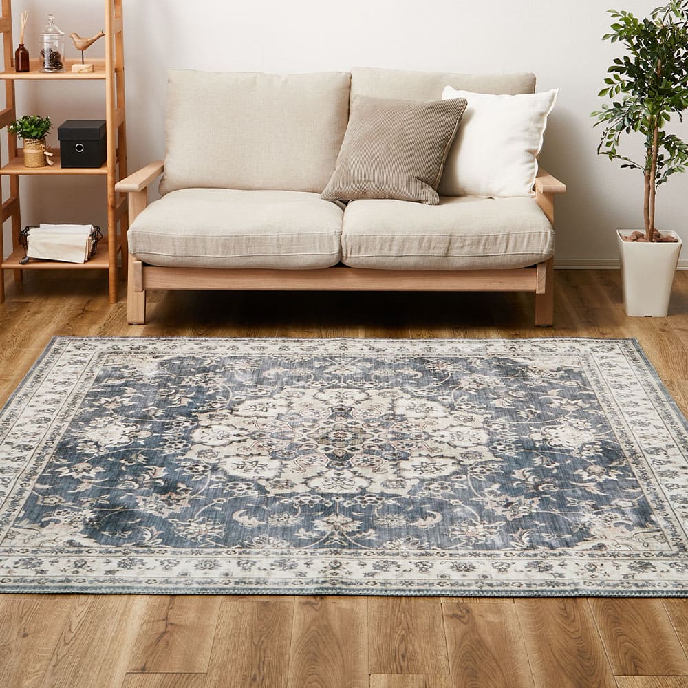 アンティーク絨毯風プリントラグ カメオ グレー 230×230 【直送品】 返品・キャンセル・他商品と同時購入は不可
