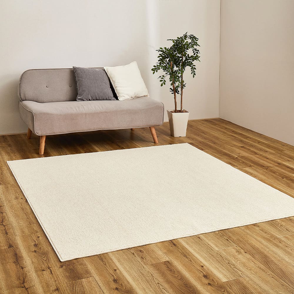 オーガニックコットンの日本製ラグ アイボリー 185×185 【直送品】 返品・キャンセル・他商品と同時購入は不可