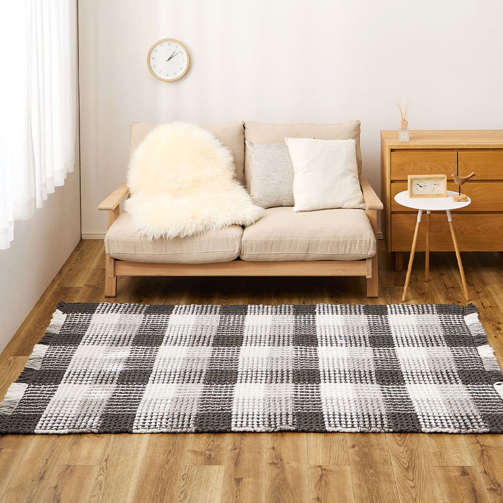 ワッフル風ラグ チェック柄 エルフ ブラック 130×190 【直送品】 返品・キャンセル・他商品と同時購入は不可