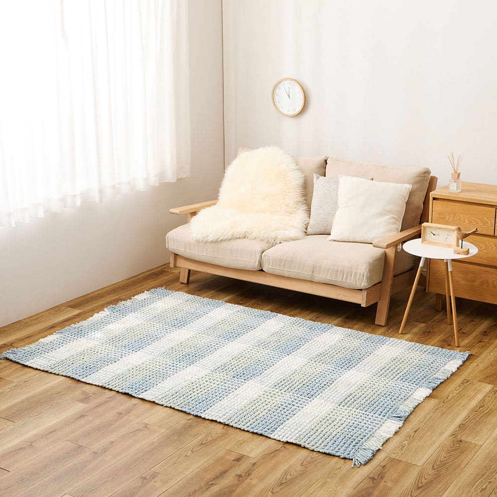 ワッフル風ラグ チェック柄 エルフ ブルー 100×140 【直送品】 返品・キャンセル・他商品と同時購入は不可