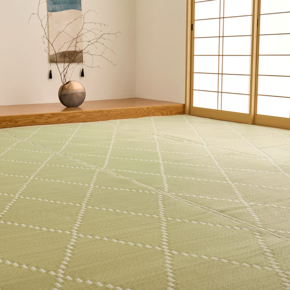裏付き 洗えるい草風カーペット モンド 江戸間6畳 グリーン 【直送品】 返品・キャンセル・他商品と同時購入は不可