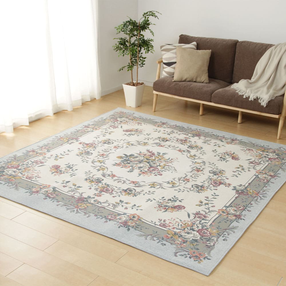 ゴブランシェニールラグ ブーケ 約230×330cm グレー 【直送品】 返品・キャンセル・他商品と同時購入は不可