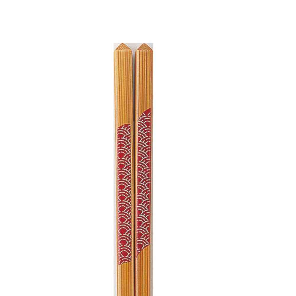 イシダ 箸 細竹 青海波 レッド 22.5cm 1膳 - Image 2