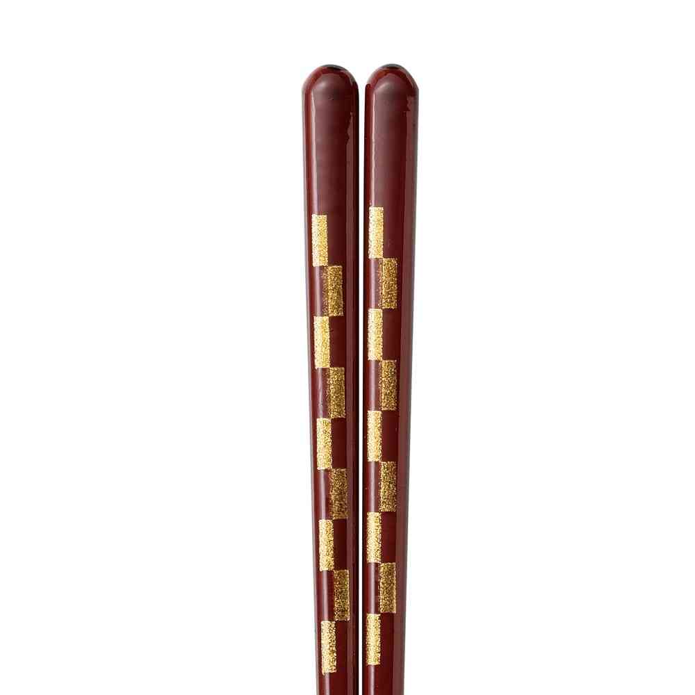 イシダ 食洗箸 漆 黄金市松 20.5cm 1膳 - Image 2