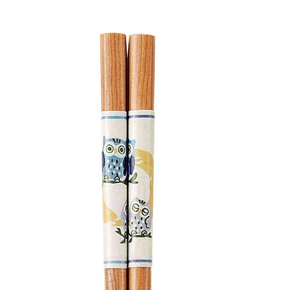 イシダ 箸 先角 ふくろうの親子 23cm 1膳 - Image 2