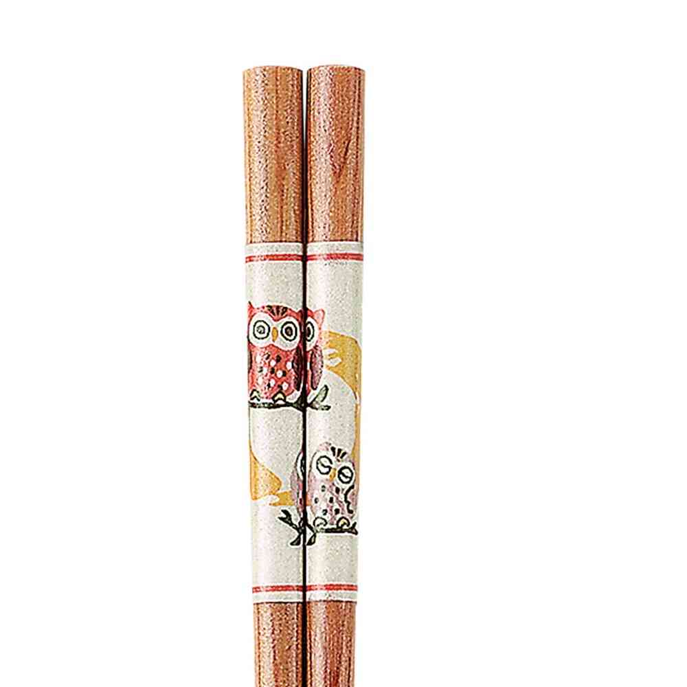 イシダ 箸 先角 ふくろうの親子 20.5cm 1膳 - Image 2