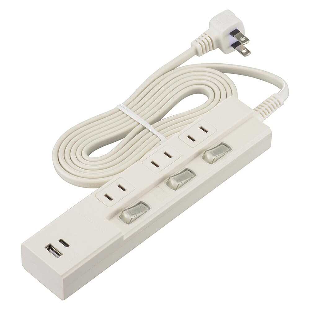 オーム電機 3個口 節電タップPD対応タイプC/Aポート付き HS-TPU32PD23-W