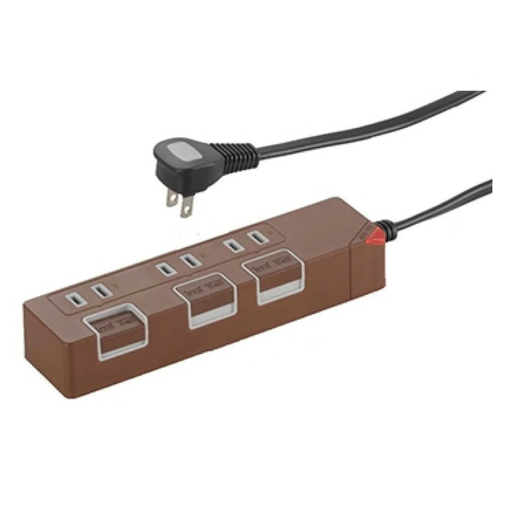 オーム電機 節電タップ 3個口 1.5m ブラウン - Image 3