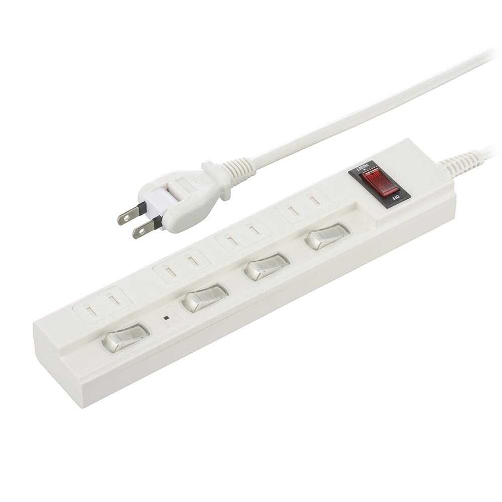 オーム電機 節電タップ 雷ガード/ブレーカー付 4個口 2m