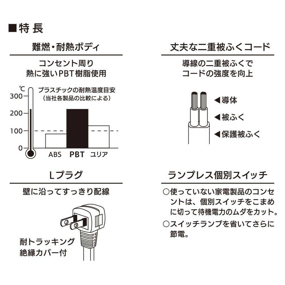オーム電機 節電タップ 6個口 1m - Image 8