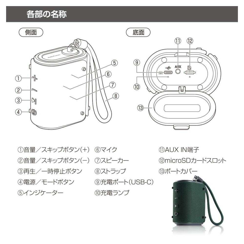 オーム電機 AudioComm ワイヤレスアウトドアスピーカー 1個 - Image 3