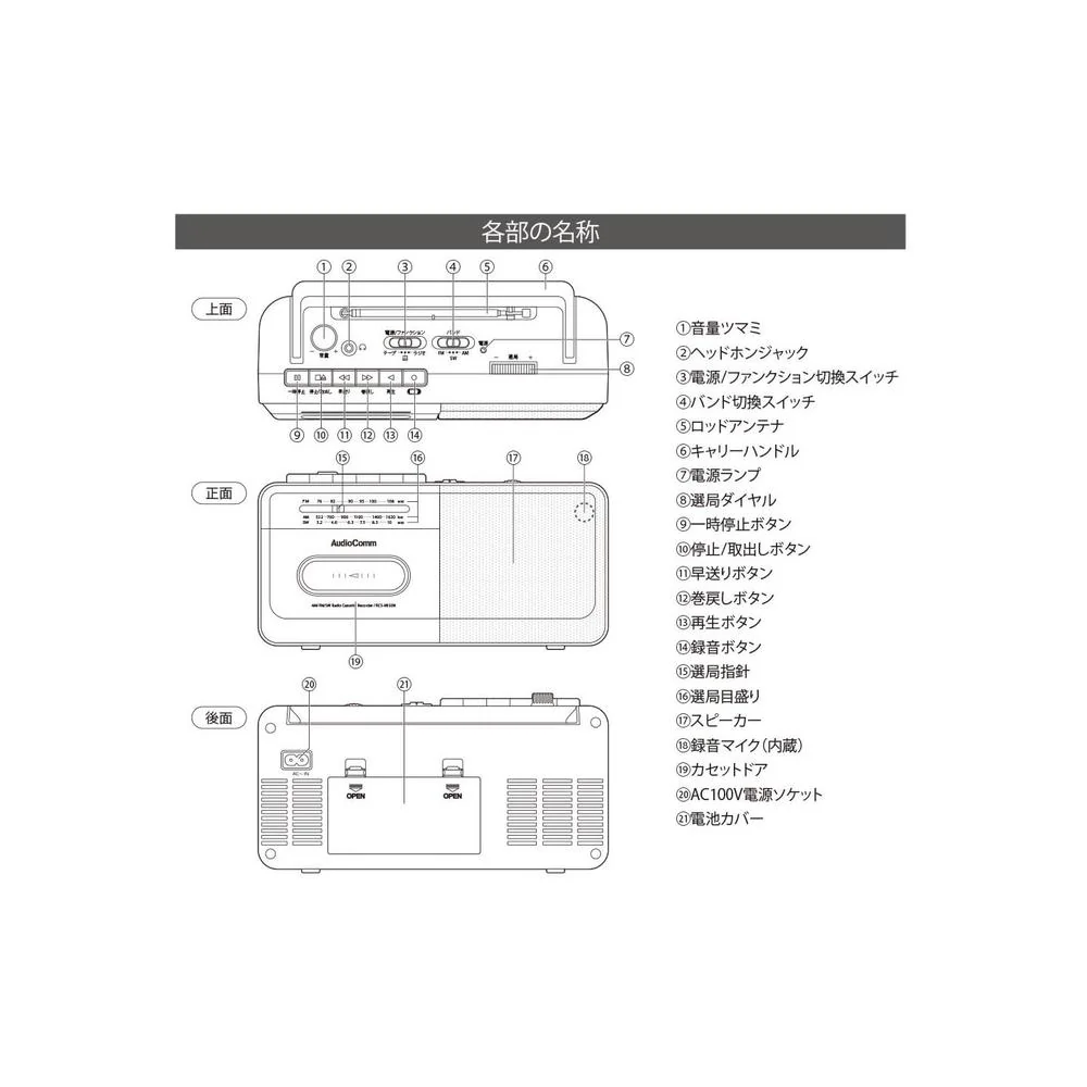 オーム電機 AudioComm モノラルラジカセ 1台　 - Image 4